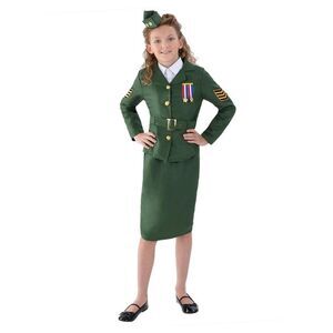 Smiffys Girls World War II Army Costume Set / Khaki Green